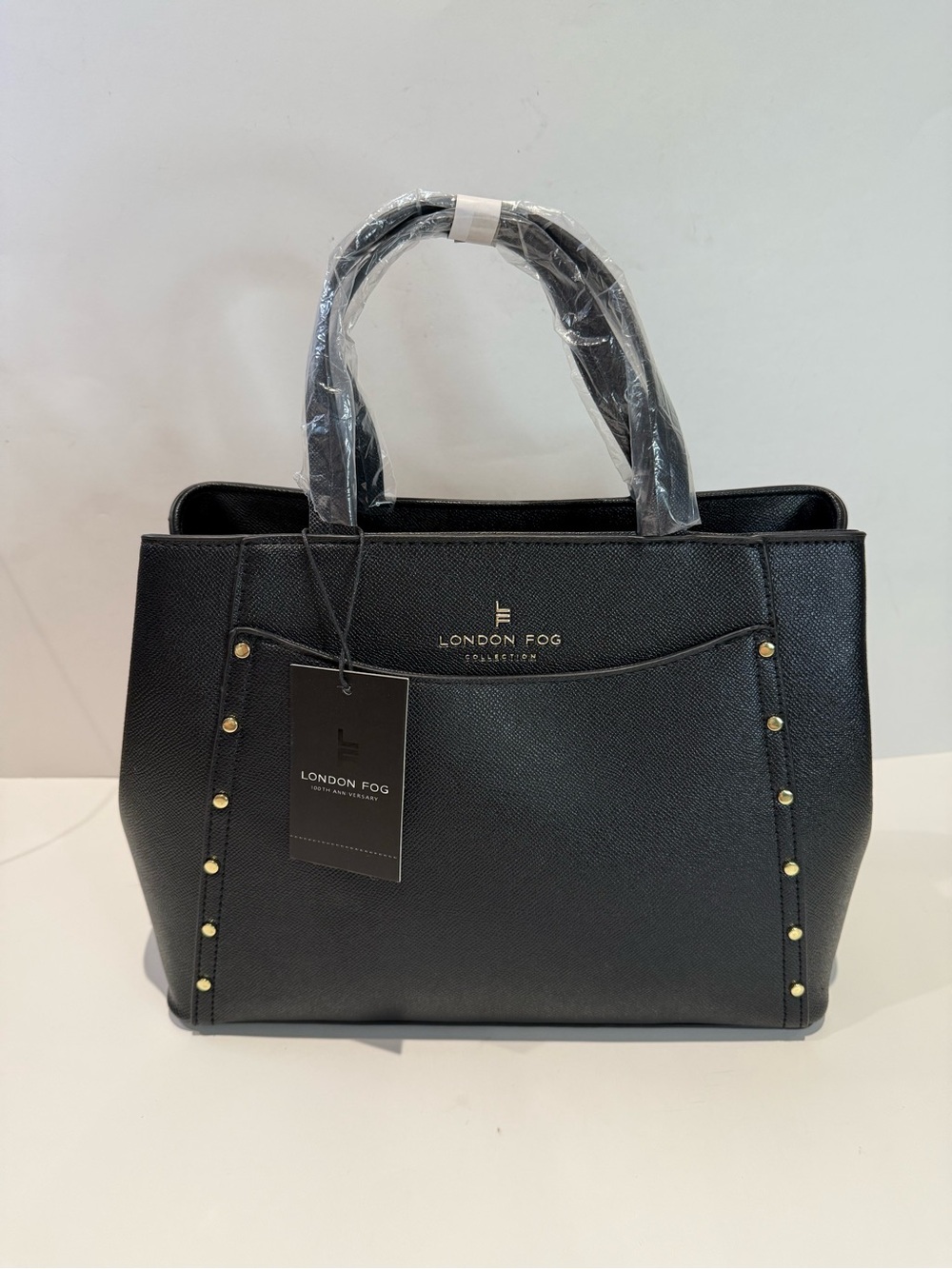 London Fog Black Marcelle Studded Satchel NEW